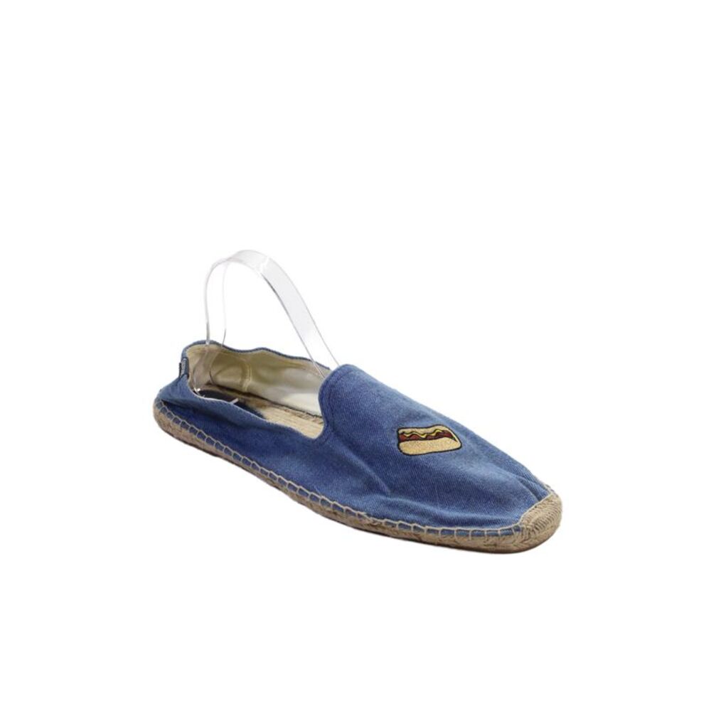 Soludos Mens Denim Hotdog And Mustard Print Slip On Flats Blue Size 12